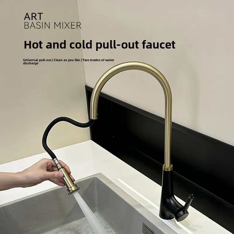 High End Pull Out Kitchen Faucet with Cold Hot Water Anti Splash 2 in 1 Sink Tap