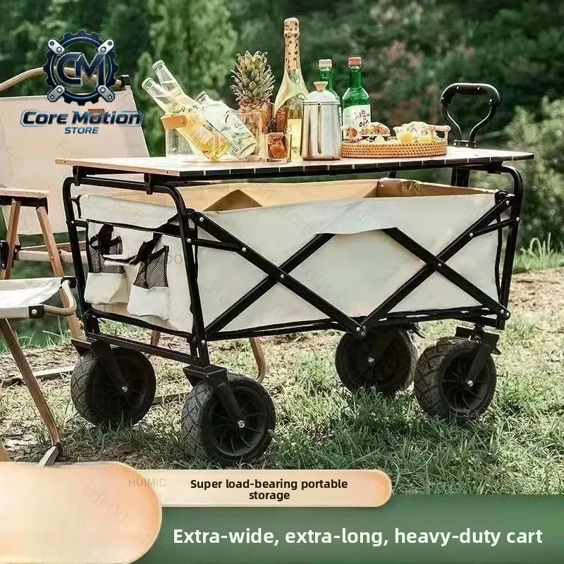 Outdoor camping vehicle, campsite vehicle, portable picnic trolley trailer, camping stall folding cart