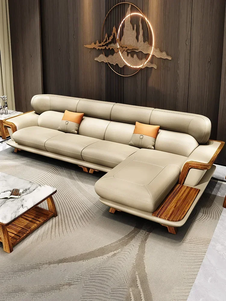 

Ugyen Wood Leather Corner Art-Sofa Nordic Simple L-Shaped Combination