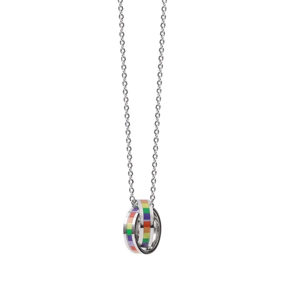 Colorful Rainbow Necklace Neck Jewelry Turkish Charm Ring Pendant Necklace Accessories Titanium Steel Necklace Couples