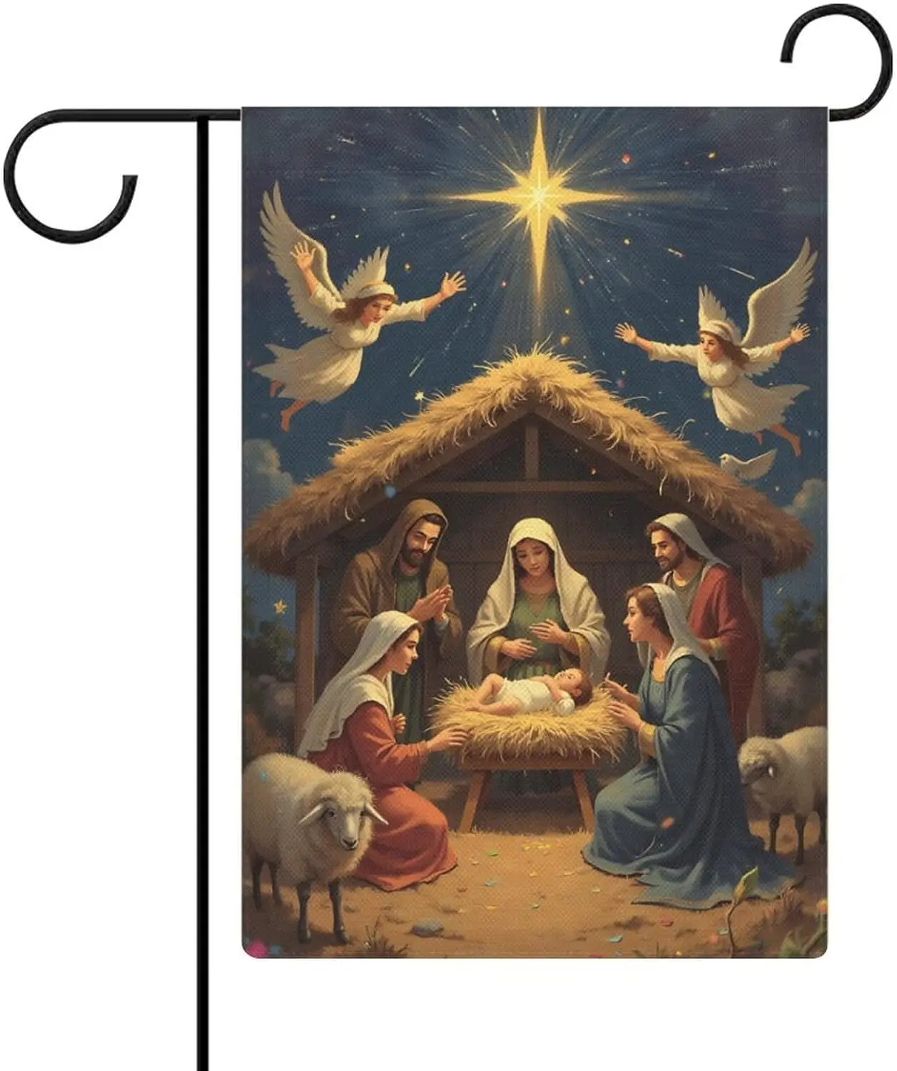 Nativity Scene with Jesus, Mary, And Angels, Christmas Garden Flag 12x18 Inch, Double Sided Outdoor Sign for Home Farmhouse  LLX