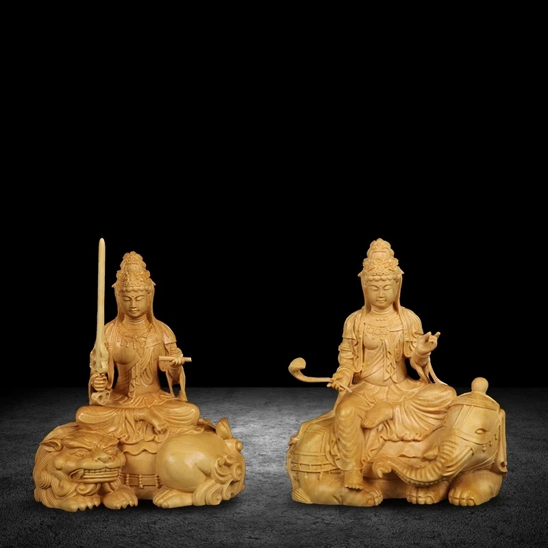 

Manjushri Wood Buddha Statue Wood Buddha Sculpture Wealth God Craft Handmade Decoration Wood Carving