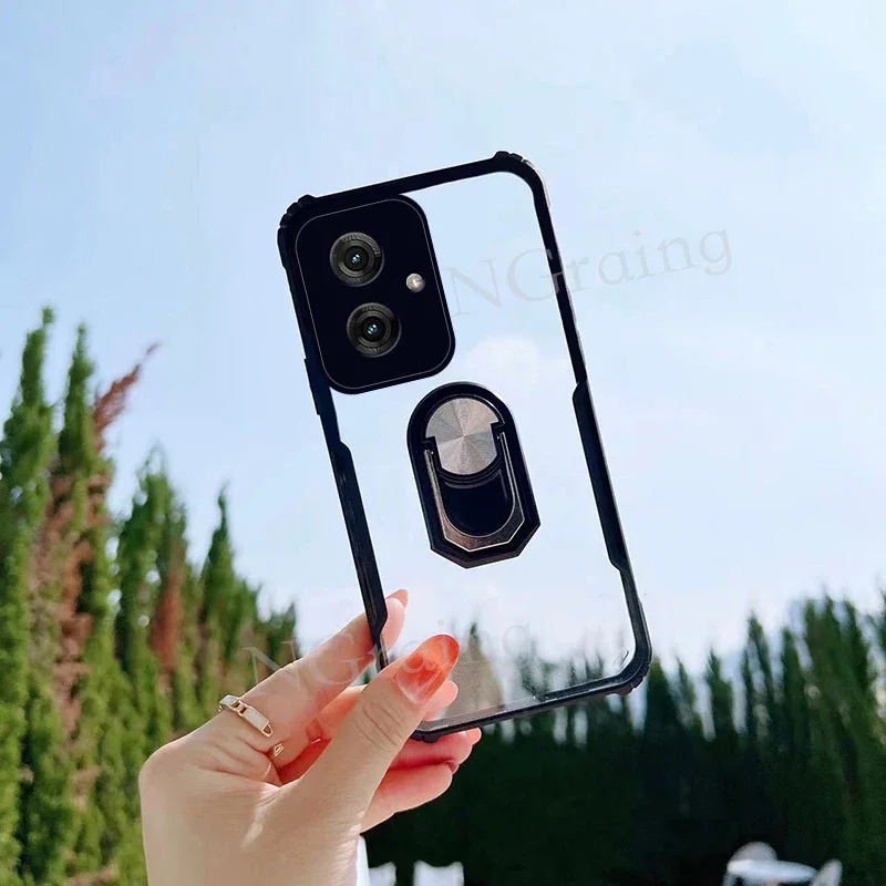 جراب هاتف محمول لموتورولا موتو g55 5g ، درع أكريليك بأربعة زوايا ، ضد الصدمات ، حماية لعدسة الكاميرا ، مع دعم