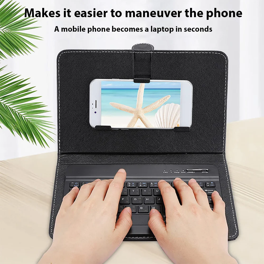 غطاء حماية للوحة المفاتيح اللاسلكية بتقنية البلوتوث من جلد البولي يوريثان لهاتف آيفون وشاومي وسامسونج وغطاء حماية لدعم الهاتف المحمول