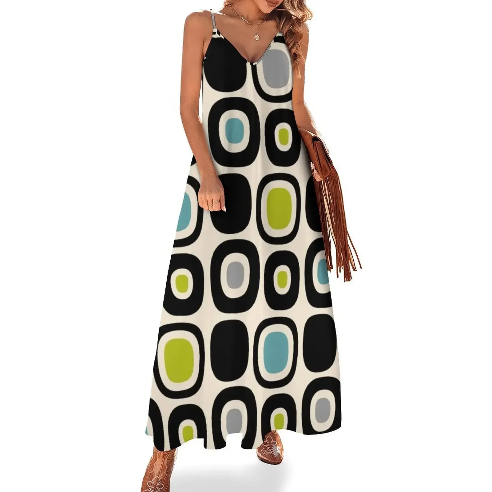 

Retro Mid Century Modern Garden Path Pattern 205 Sleeveless Dress Women's skirt dresses for womens Dress