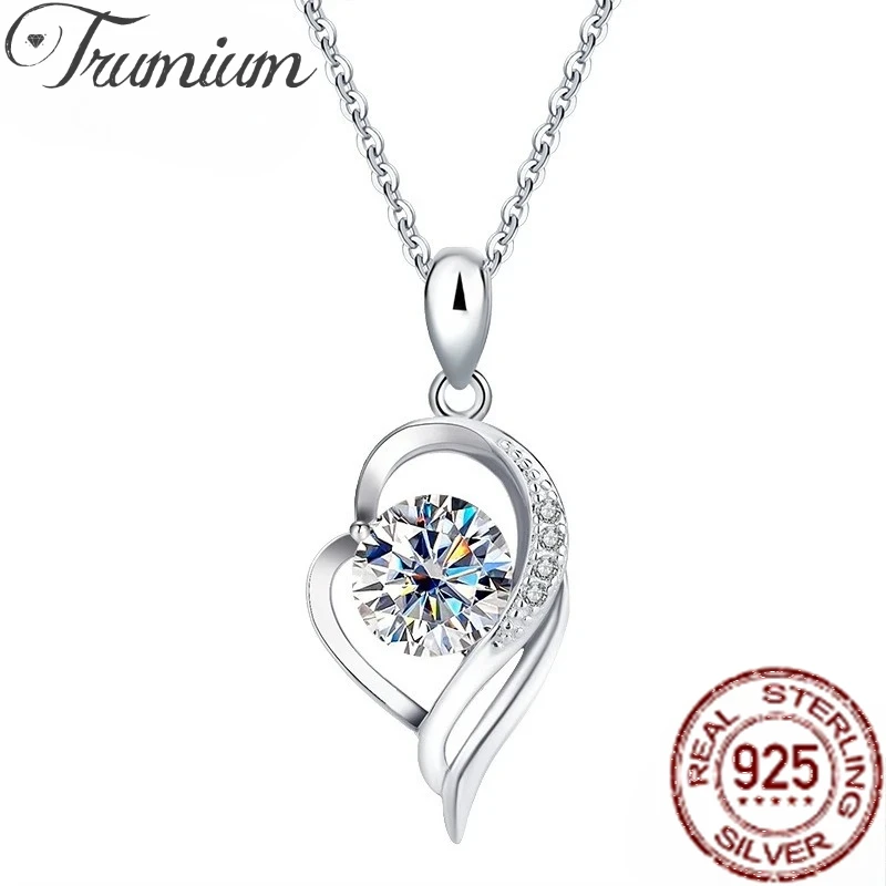 

Ожерелье-кулон Trumium с муассанитом 1 карат, сертифицированным GRA, для женщин, из стерлингового серебра 925 пробы, с бриллиантовой цепочкой, свадебные украшения