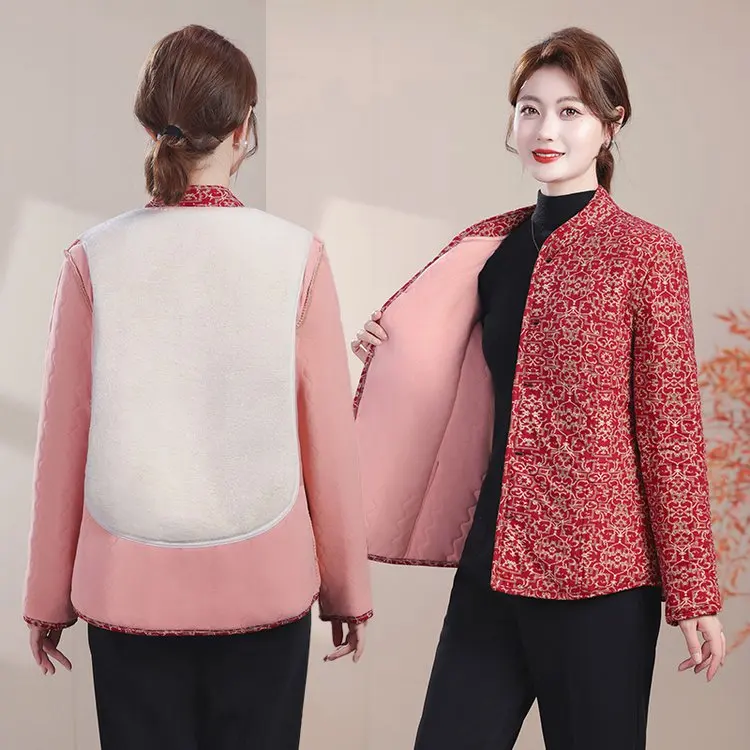 

Thiened Cotton Jaet for Middle-Aged And ly Women Floral Print Stand Collar Inner Wear Mommy's Winter Clothes Rabbit ...