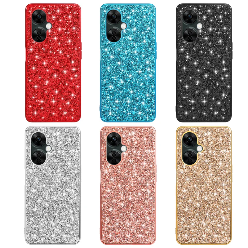 For OnePlus Nord CE 3 Lite Case Bling Glitter Sequins Soft Silicone Phone Case For One Plus Nord CE3 Lite 5G Hard PC Back Cover