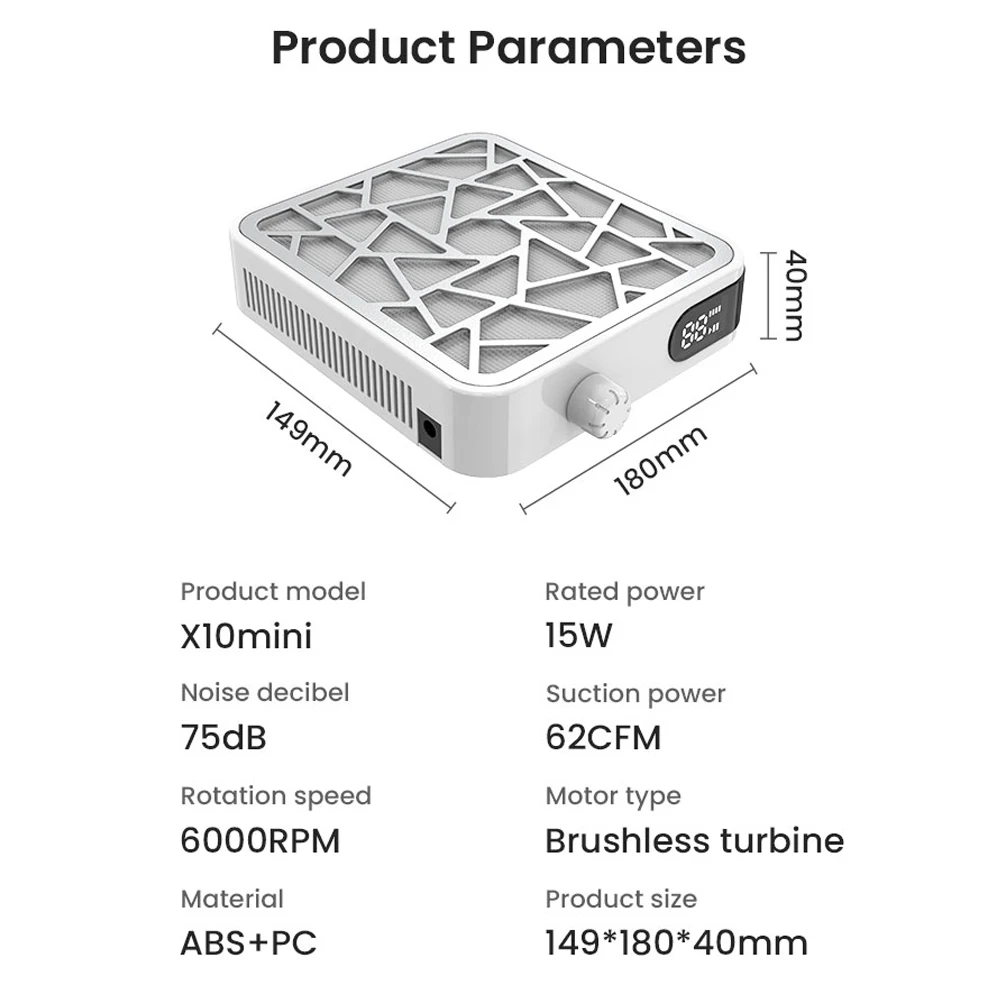 آلة غبار أظافر توربو صغيرة بدون فرش، شاشة عالية الدقة، سرعة قابلة للتعديل، مكنسة كهربائية محمولة قابلة لإعادة الشحن للتقليم منخفضة الضوضاء