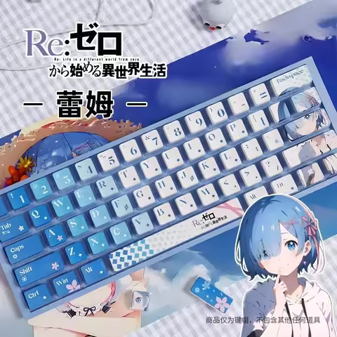 Rem Emilia Anime Theme Keycaps Set PBT OEM Profile 121keys Transmission Custom Original Handmade Keycaps for Mechanical Keyboard