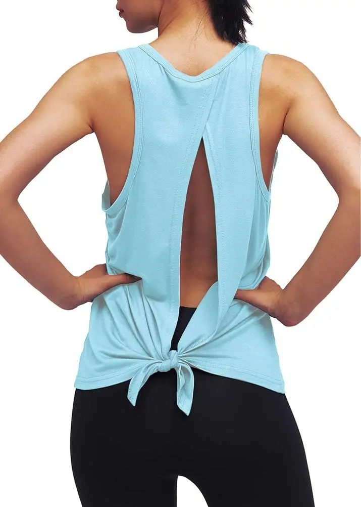 Womens Workout Yoga Tops Open Back Shirts Tie Back Tank Tops with Adjustable Fit