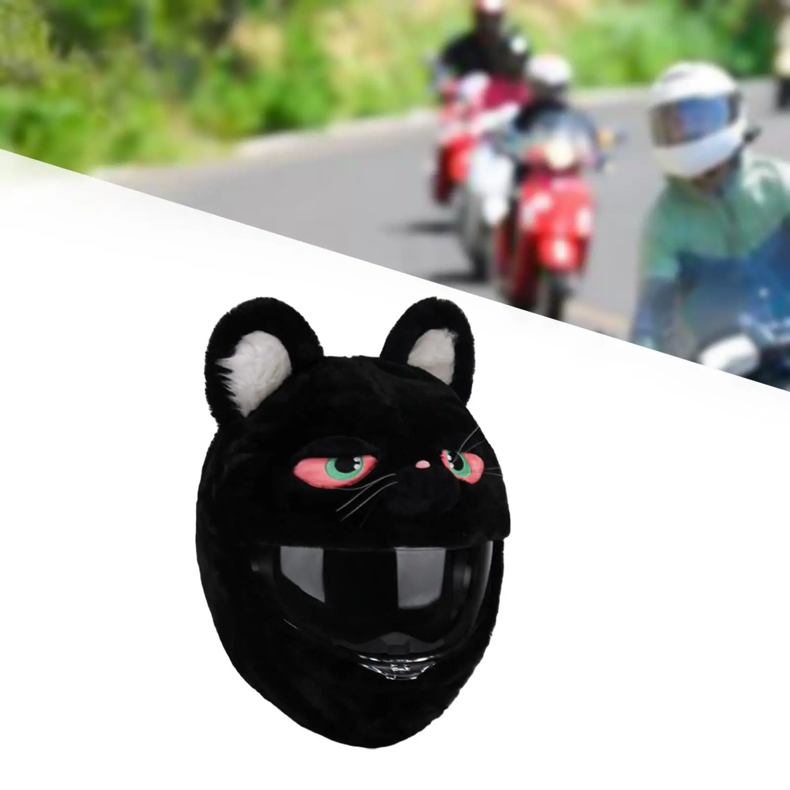 

Cartoon Black Cat Motorbike Helmet Cover Short Plush Warm Cute Dust Protection