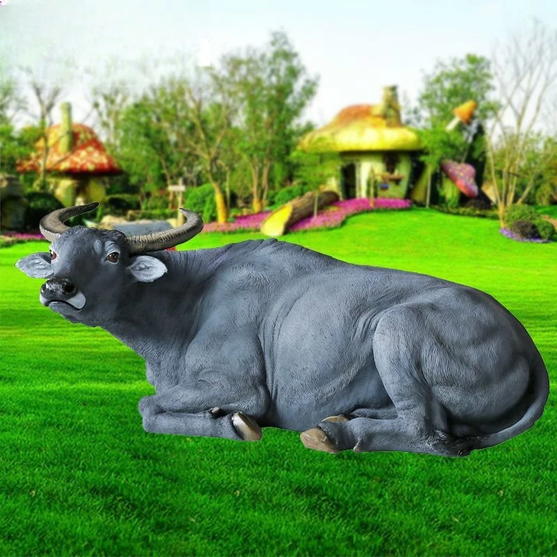 Large animal fiberglass simulation buffalo sculpture shepherd boy riding bull ornament