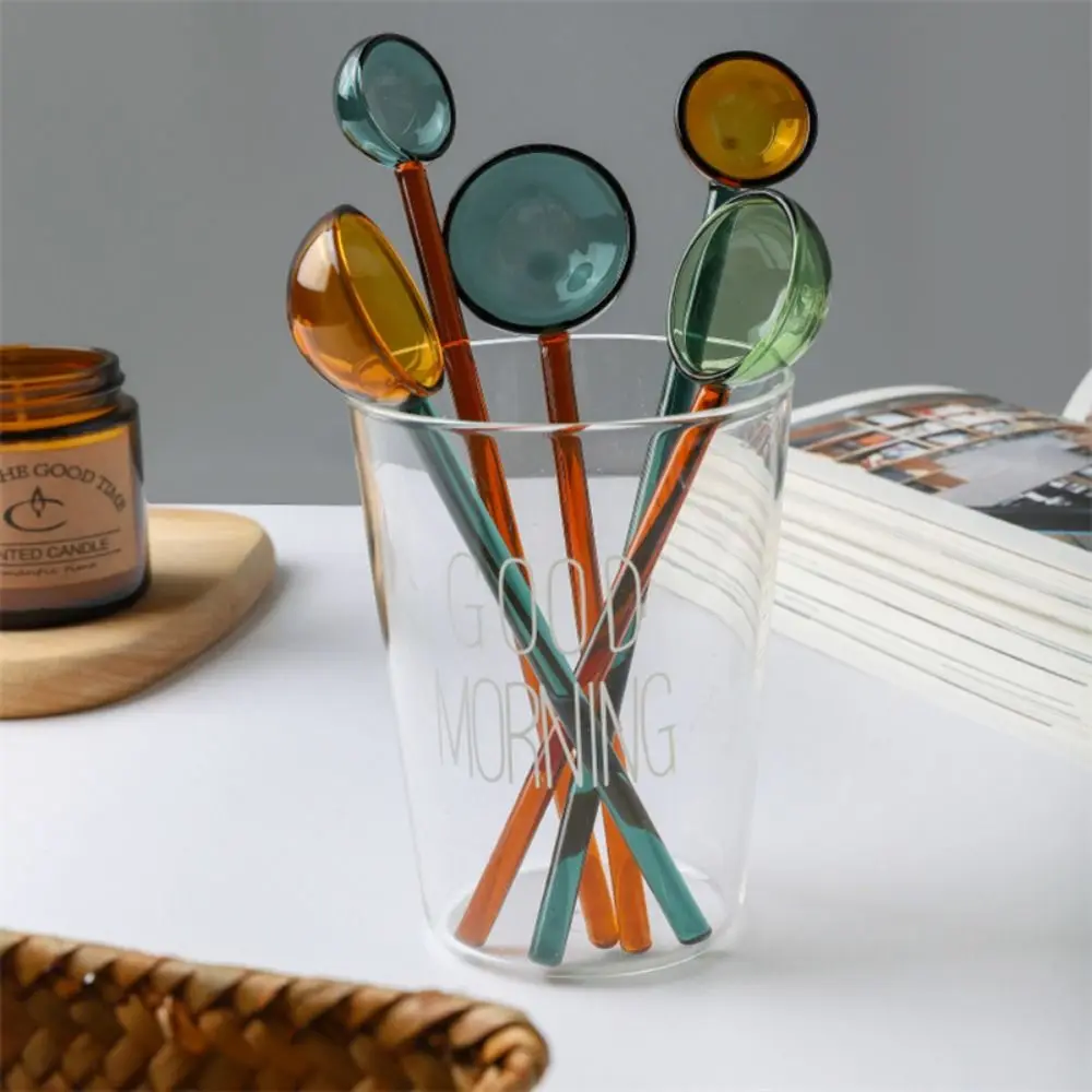 Stained Glass Colorful Home Kitchen High Temperature Resistant Stirring Spoons Coffee Scoops Long Handle Glass Spoon