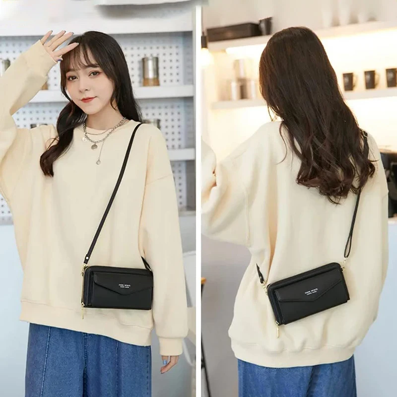 Touch Screen Mobile Phone Shoulder Bag for Women RFID Anti-theft Brush Card Holder Multi-function Crossbody Wallet Clutch Bag