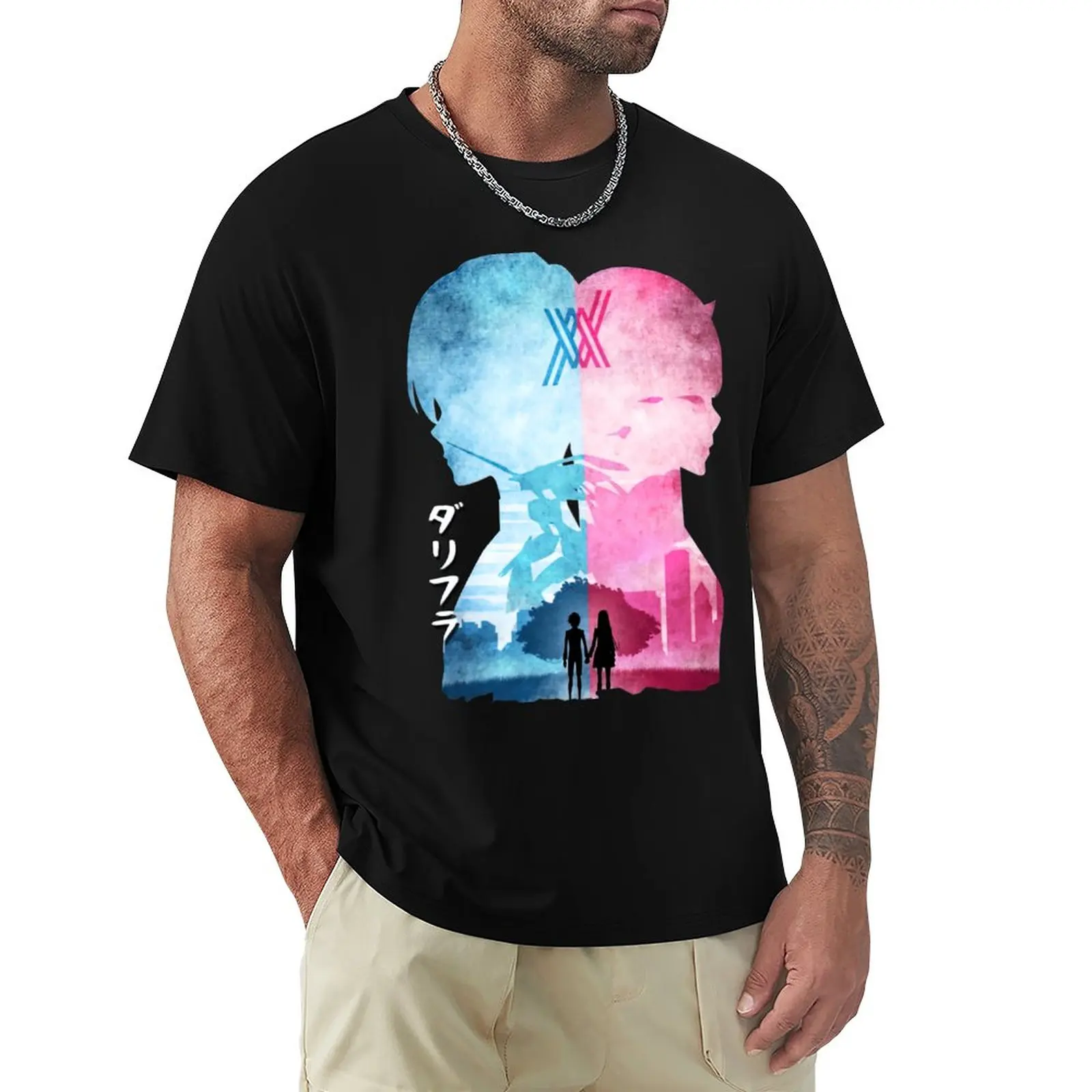 Darling In The Franxx Minimalist Silhouette Hiro & Zero Two T-Shirt hippie clothes oversized mens graphic t-shirts pack