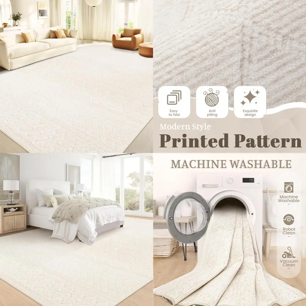 

Large Boho Moroccan Area Rug for Living Room: Neutral, Modern, Farmhouse Style, Washable, Geometric Pattern, Soft and Non-Slip I