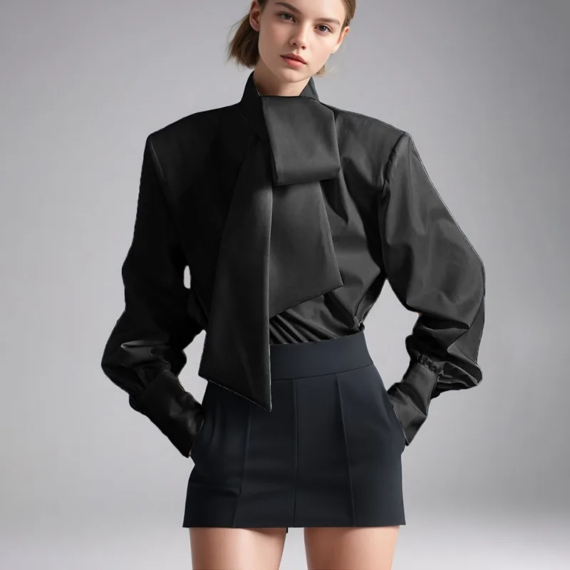 

SXTHAENOO Solid Casual Blouses For Women Irregular Collar Long Sleeves Patchwork Single Button Minimalist Blouse Female 2025