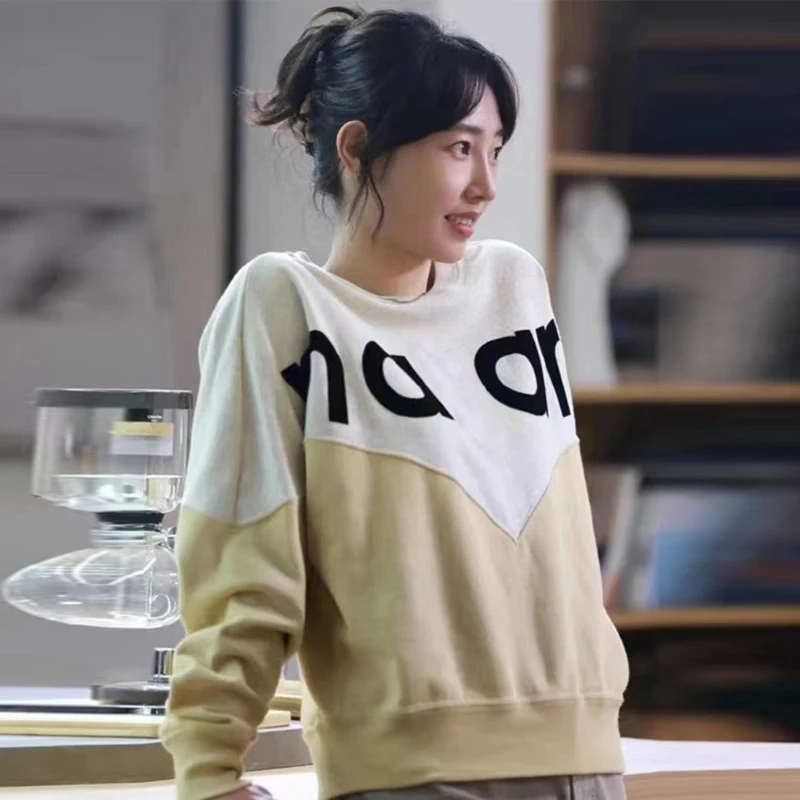 Trendy merk oversized dameshoodie Klassieke letter Floing Splicing Decoratie Casual Spor Velvet irt Batwing Sve