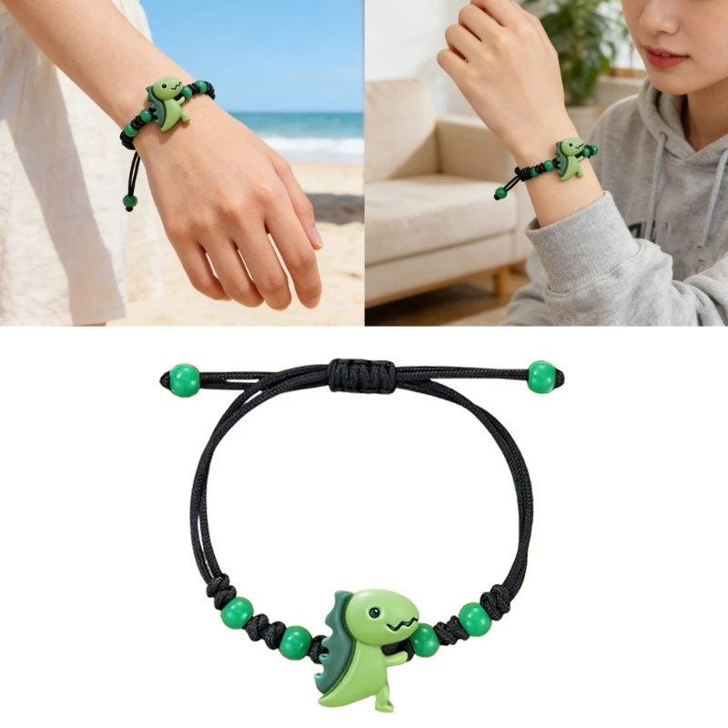  Colorful Dinosaur Themed Hand Woven Adjustable Bracelet Includes Gift Card