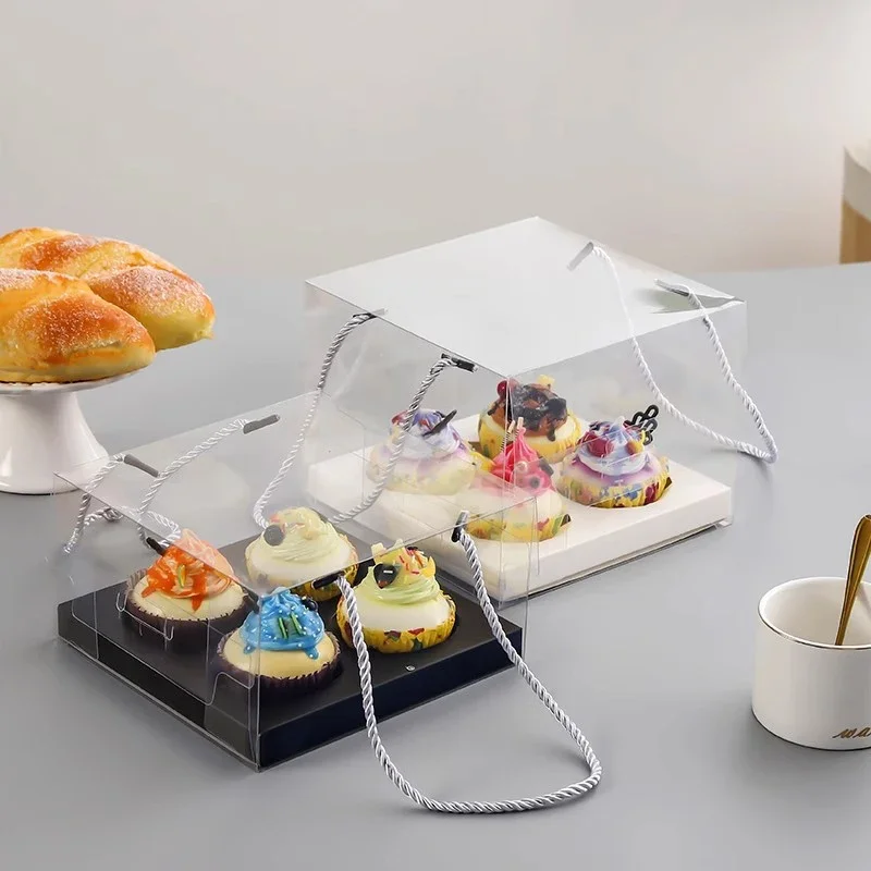 

Clear PET Cup Cake Packing Box Transparent 4 Holes 6 Holes Film Covering Handheld Box Wedding Party Desserts Cake Baking Boxes