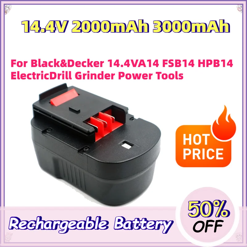 14.4V  2000mAh 3000mAh Ni MH Battery for Black Decker Power Tools A14 FSB14 Compatible Replacement