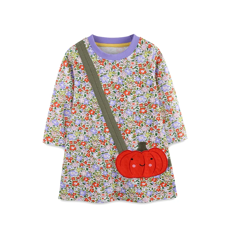 New girls' dresses in autumn, European and American children's dresses, Halloween floral stickers, children's skirts, one genera
