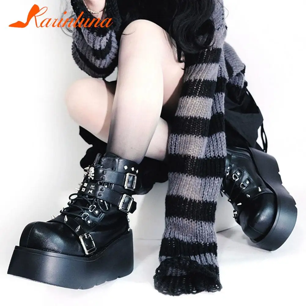 Punk Gothic Style Platform Mary Jean Shoes New Fashion Brand 2023 Spring Summer Round Toe Buckle Sandals Boot Party Role Play