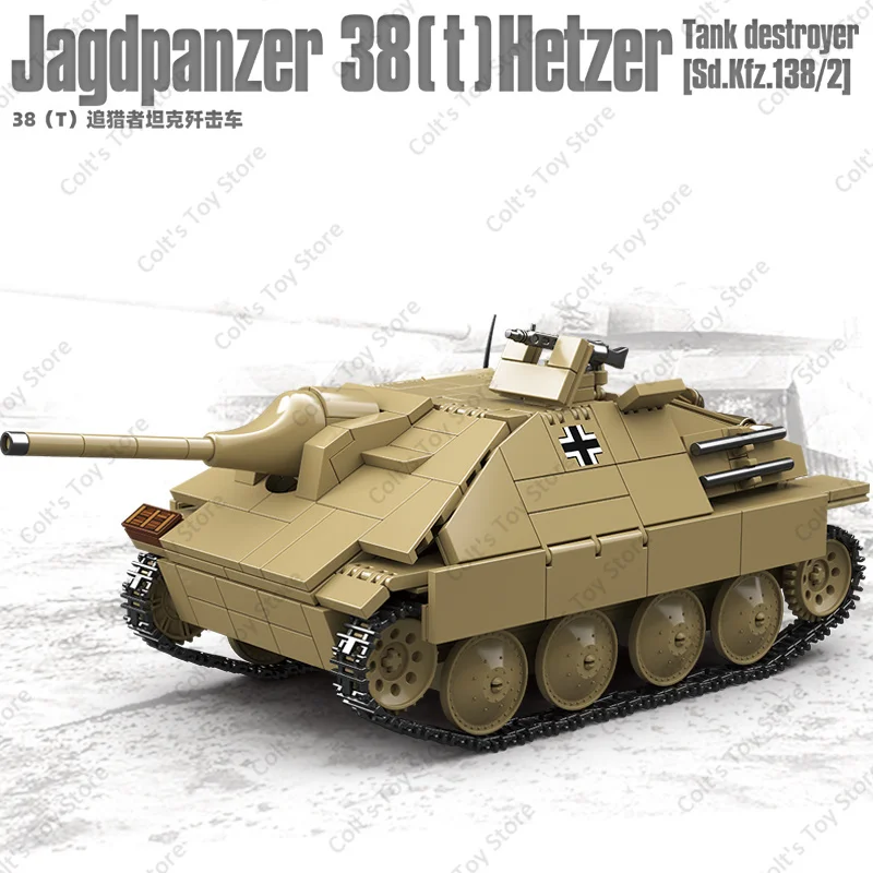 

NEW WW2 German Military Armored Combat Vehicle Building Blocks Jagdpanzer 38 (t) Hetze Tank Destroyer Model Bricks Toys Boy Gift