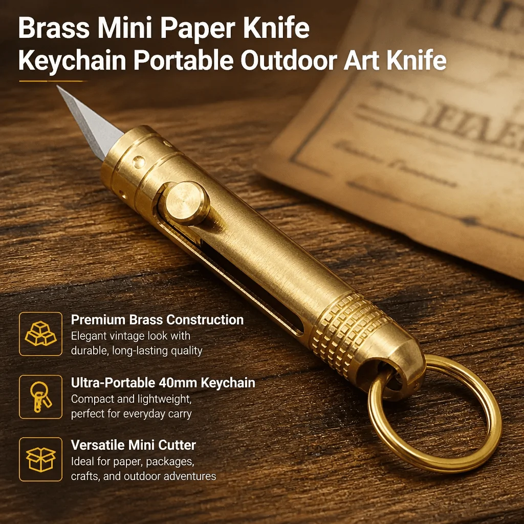 Brass Knife EDC Keychain Tool Mini Paper Cutter Portable Art Knife Outdoor Utility Small Box Opener Pocket Cutting Tool Brass
