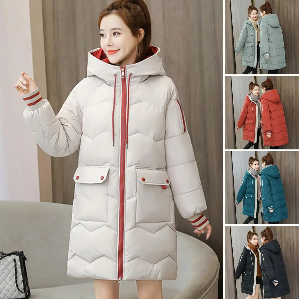 Women Jacket Windproof Thick Warm Long Puffer Coat White Female Basic  Overcoat Winter Parkas Hooded Cotton