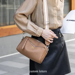 Fashion Cowhide Female Shoulder Bag Custom Initials Name Genuine Leather Women Messenger Bag Large Capacity Crossbody Handbag