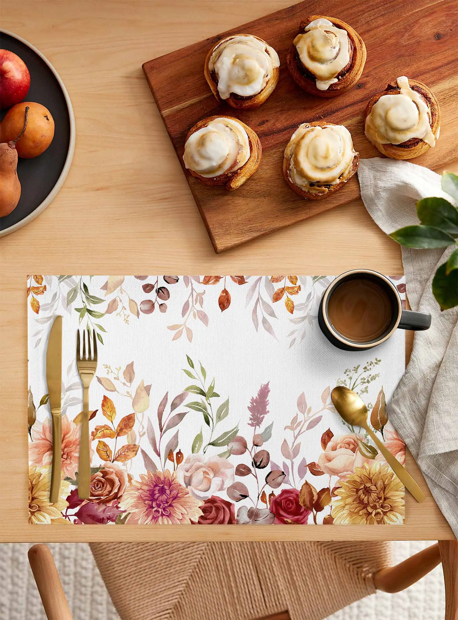 4/6 Pcs Autumn Leaves Flowers Plants Kitchen Placemat Dining Table Decor Table Mat Home Decor Coffee Tea Pad Cup