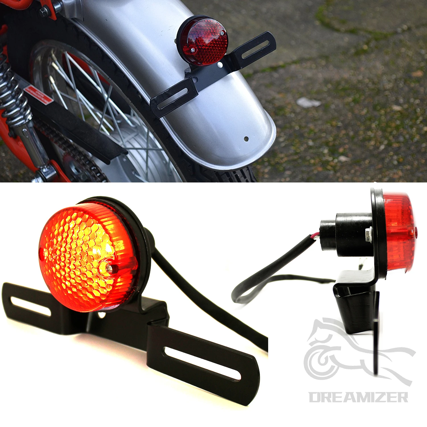 

12V 8W Motorcycle Retro Red Rear Tail Brake Stop Light Lamp License Plate Mount For Harley Honda Suzuki Kawasaki Chopper Bobber