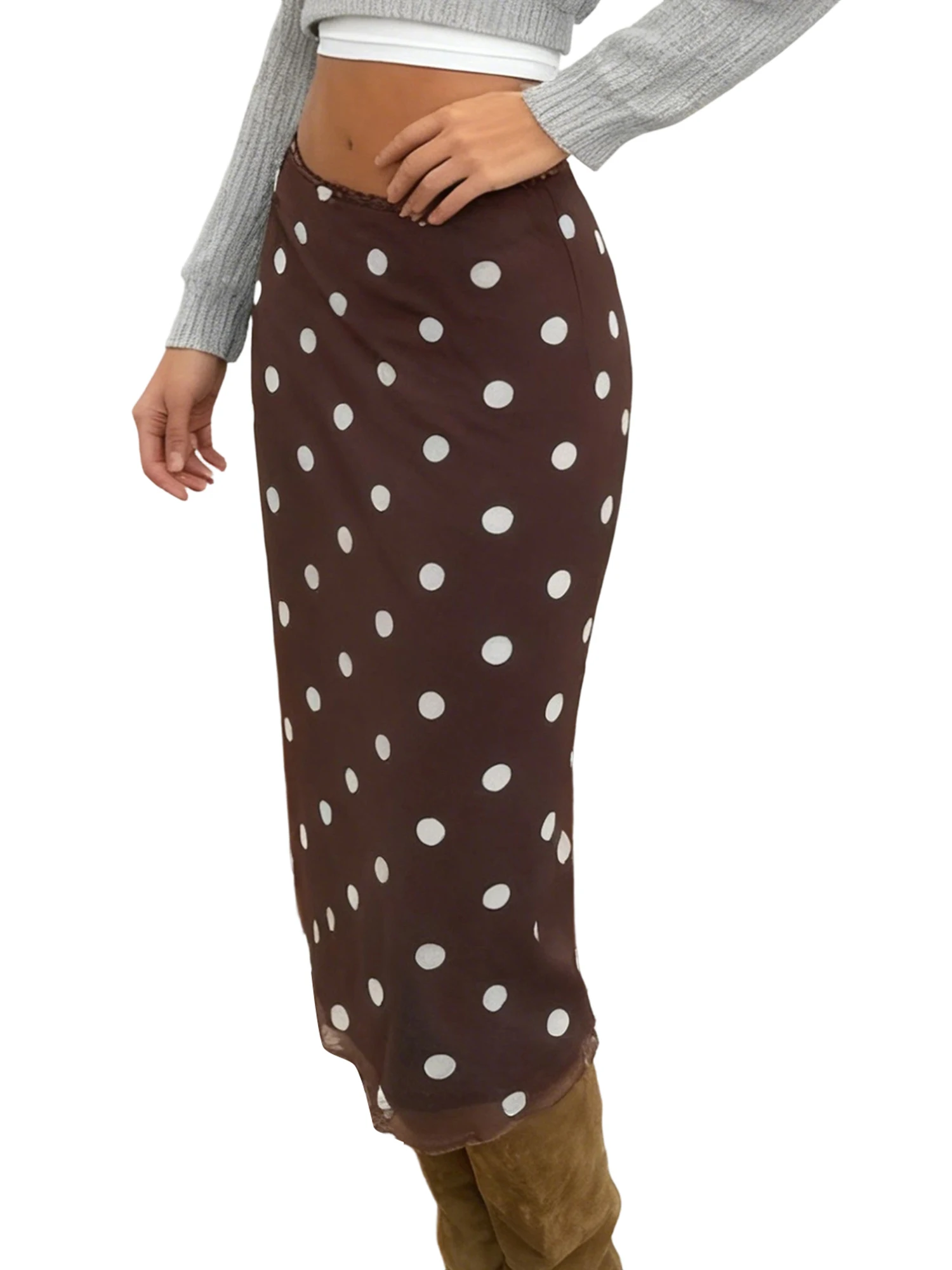 Women s Casual Midi Skirt Elegant Dot Print  Fit Knee Length Skirt for Party Work Daily Wear