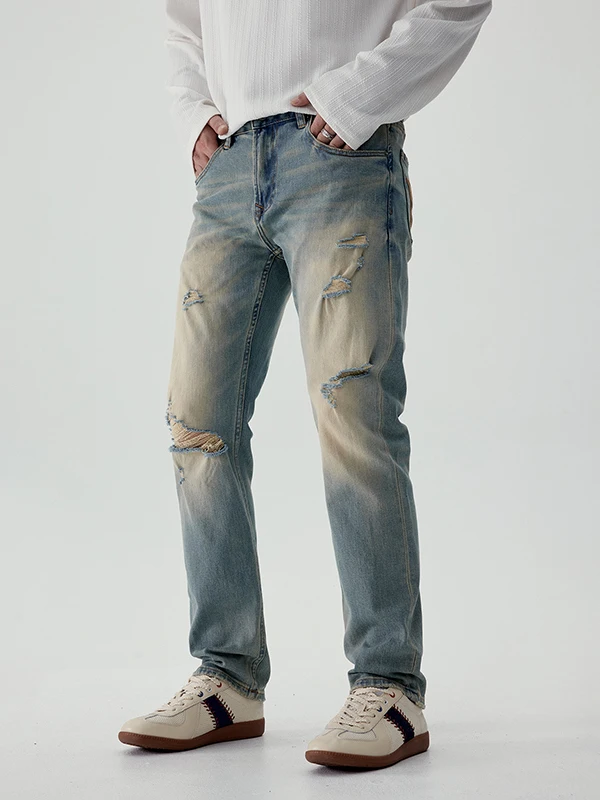 

Мужские джинсы в стиле ретро с вышивкой, американские, уличные, модные, прямые, повседневные, износостойкие, прямого кроя