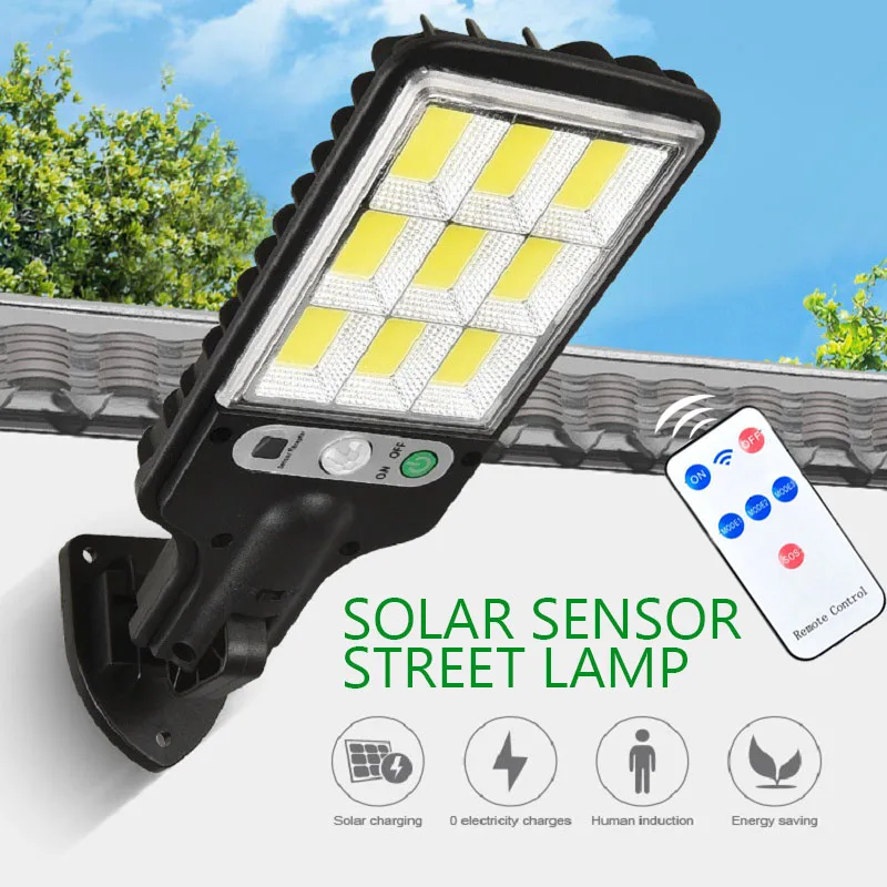 

117/108COB Sensor Street Lamp 3 Light Modes Outdoor Waterproof Security Solar Lamps for Garden Patio Path Remote Control Light
