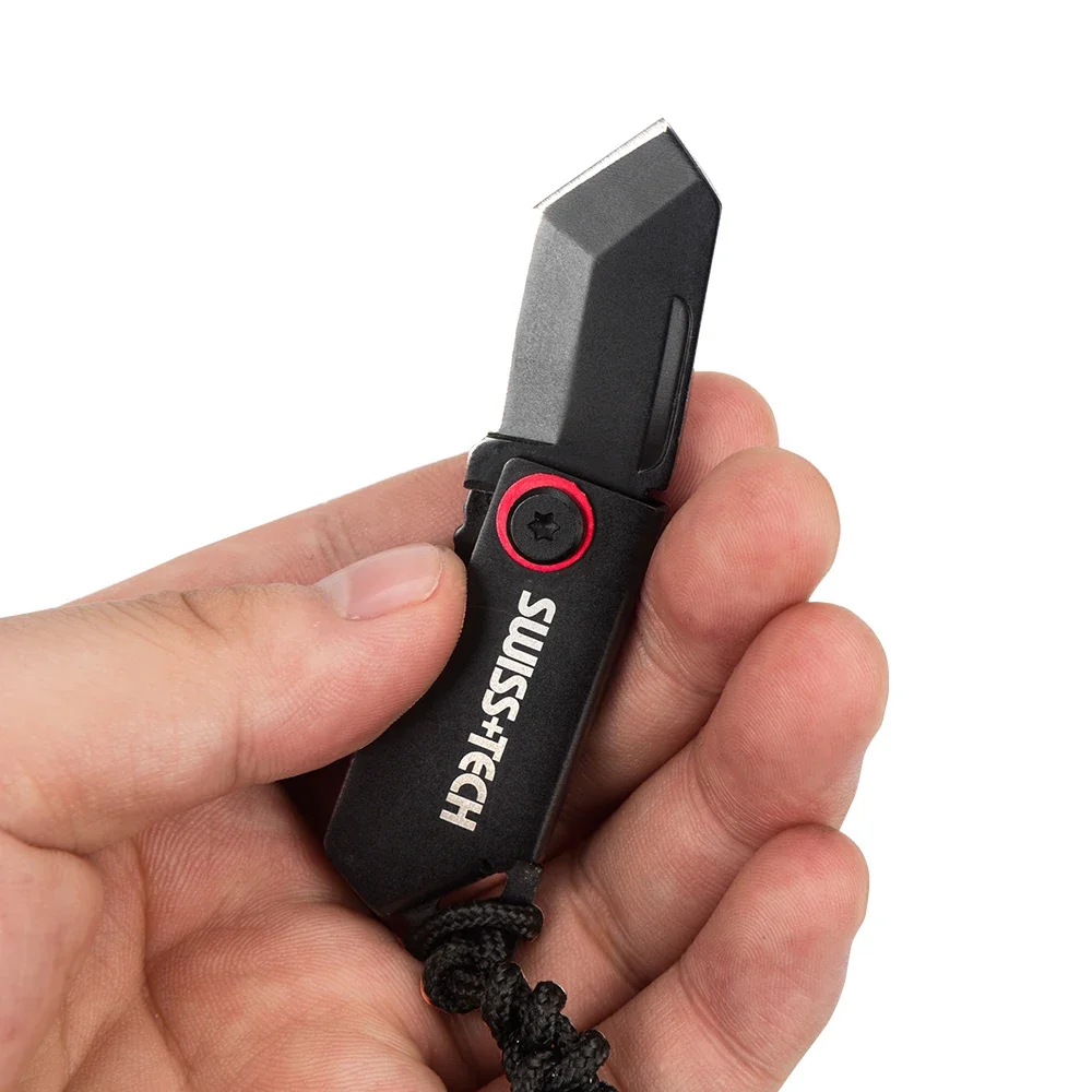 SWISS TECH Piccolo coltello pieghevole Portachiavi Mini coltelli tascabili per autodifesa EDC Utility Box Cutter Gadget Cordino portatile in corda