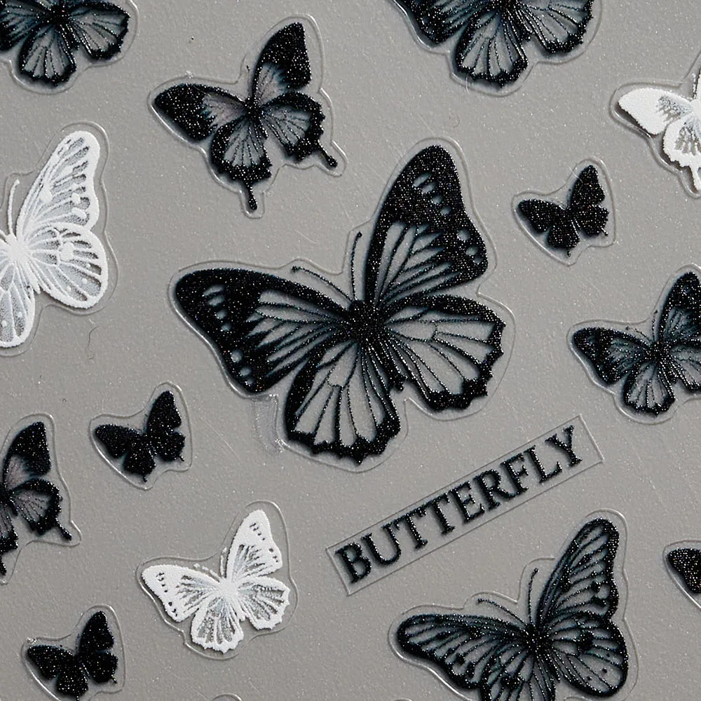 5D New Craft Butterfly Nail Art Sticker Ultra-thin Slider Decoration Transparent Decals Black/White/Pink Self Adhesive Sticker