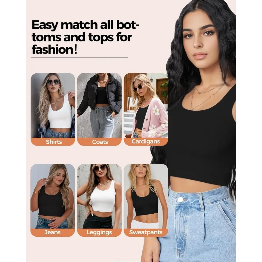 23 個タンクトップ女性のための U ネックスリーブクロップトップスベーシッククロップドレーサーバック外出トップスアスレチックスポーツシャツ