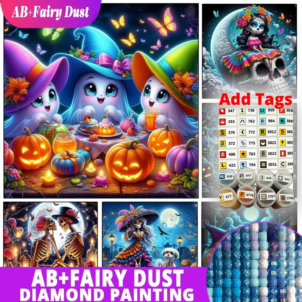 AB Fairy Dust DMC stickers  2025 5D DIY Diamond Painting Halloween Cute Ghost Water Design Set Home Decoration Mosaic Embro