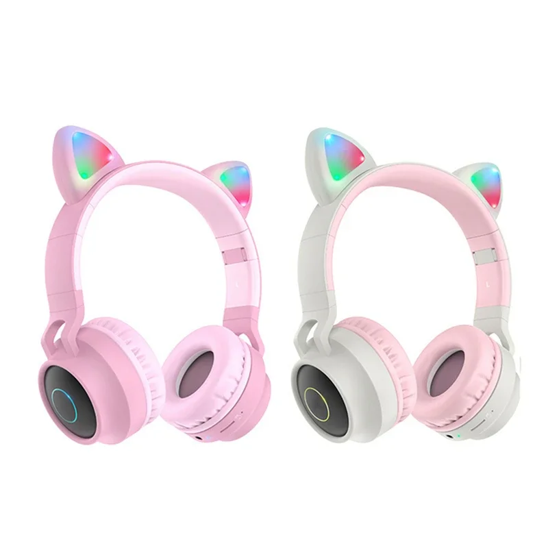 

LED Cat Ear Headphones Noise Cancelling Bluetooth 5.0 Adults and Kids Headset Support TF Card FM Radio With Mic Wireless+Wired