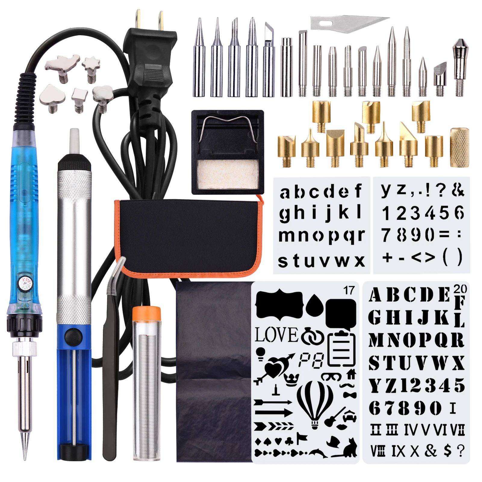 53PCS Professional Pyrography Pen Soldering Iron Set from 200-450℃ for Wood Burning Carving DIY Embossing Soldering