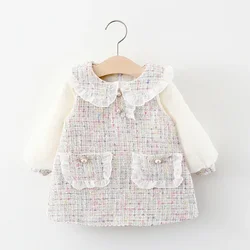 2024 Baby Girls Dress Korean Style Pacthwork Long Sleeve Cute Princess Lace Dresses For Children Little Girls Clothes Toddler