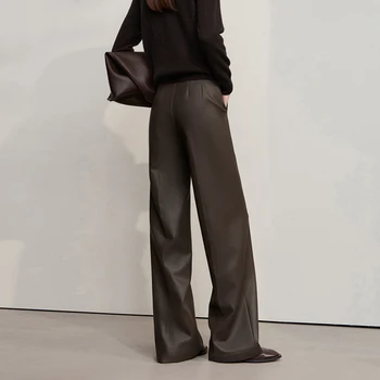 Women's PU Leather Wide-Leg Pants 2 AMII Pants For Woman 2026 Winter New Minimalist Commuter PU Leather Loose Wide-leg Pants Casual Office Lady Trousers 12524063 2