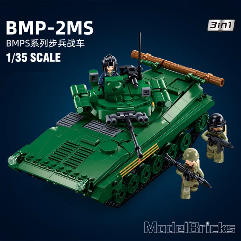 

738PCS Military BMP-2MS Tank Model Bricks Infantry Fighting Vehicle Weapon DIY Building Blocks Educational Toys for Children