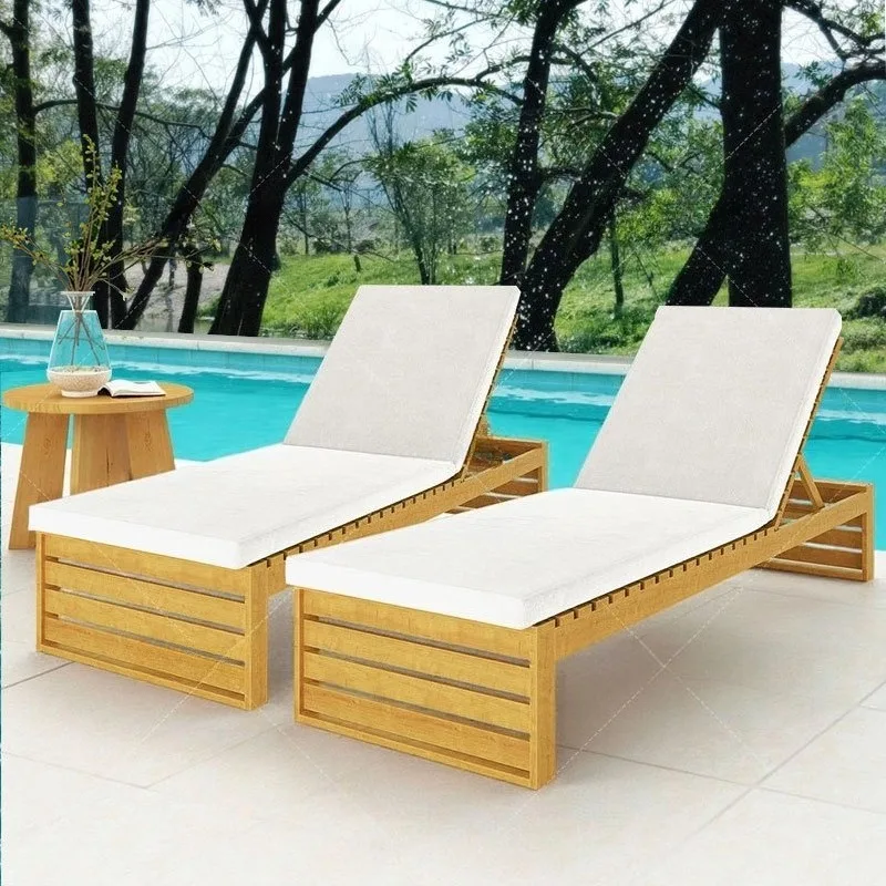 Outdoor Teak Wooden Sun Lounger Pool Patio Furniture Garden Sunbed Lounger Chair Daybed for Beach & Outdoor Furniture