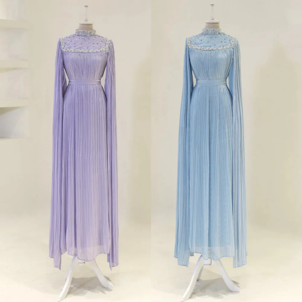 تخصيص الديكور الطية عالية الياقة ألف خط فساتين طويلة مناسبة مخصصة المرأة مساء أنيق حفل زفاف بريق