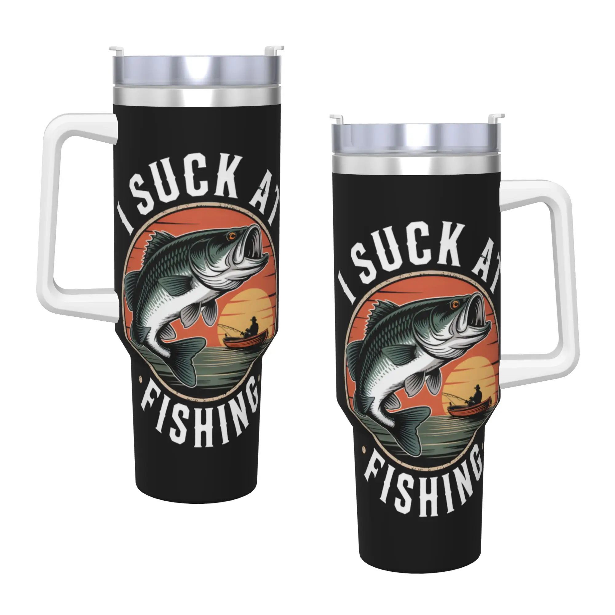 Fishing Kayak  Stainless Steel Tumbler I Suck At Fishing Thermal Cups With Straws and Lid Large Car Mugs Cold Drink Water Bottle