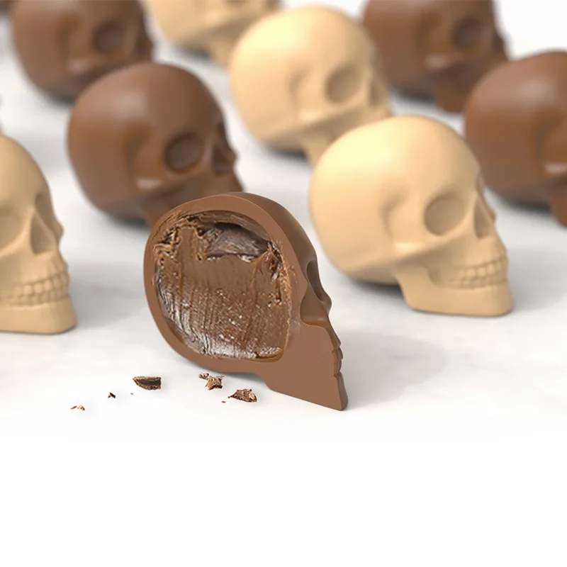 10 Cavity Skull Chocolate Silicone Molds 3D Halloween Skeleton Head Chocolate Candy Cake Decoration Mold Creative Ice Cube Tray